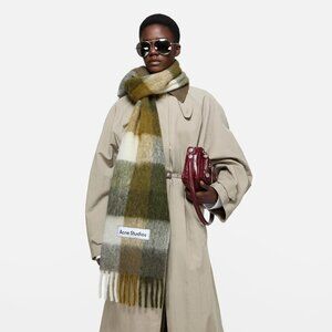 Acne Studios Mohair Checked Scarf - Taupe/Green/White